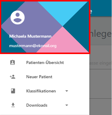 Benutzermenü-Screenshot